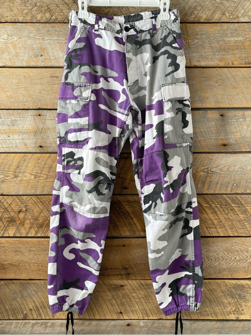 Rothco Pants Purple Camo BDU Cargo Button Fly Drawstring Hem Tactical Sz Small
